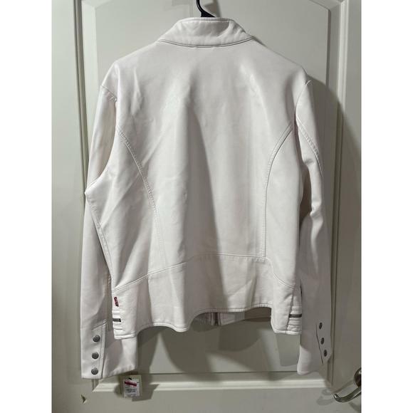 Levi's White Faux Leather Racer Jacket Oyster Latch Collar XL - Picture 7 of 7